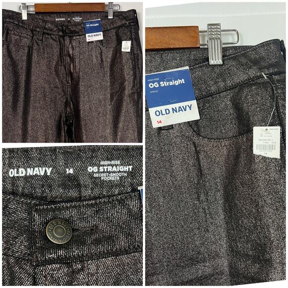 Old Navy High Waisted Shimmer OG Straight Ankle Jeans Size14 Metallic Brown - Picture 7 of 10